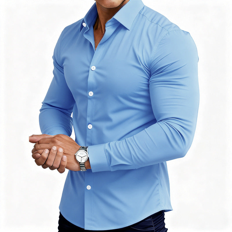 Men'S Long Sleeve Solid Color Shirt