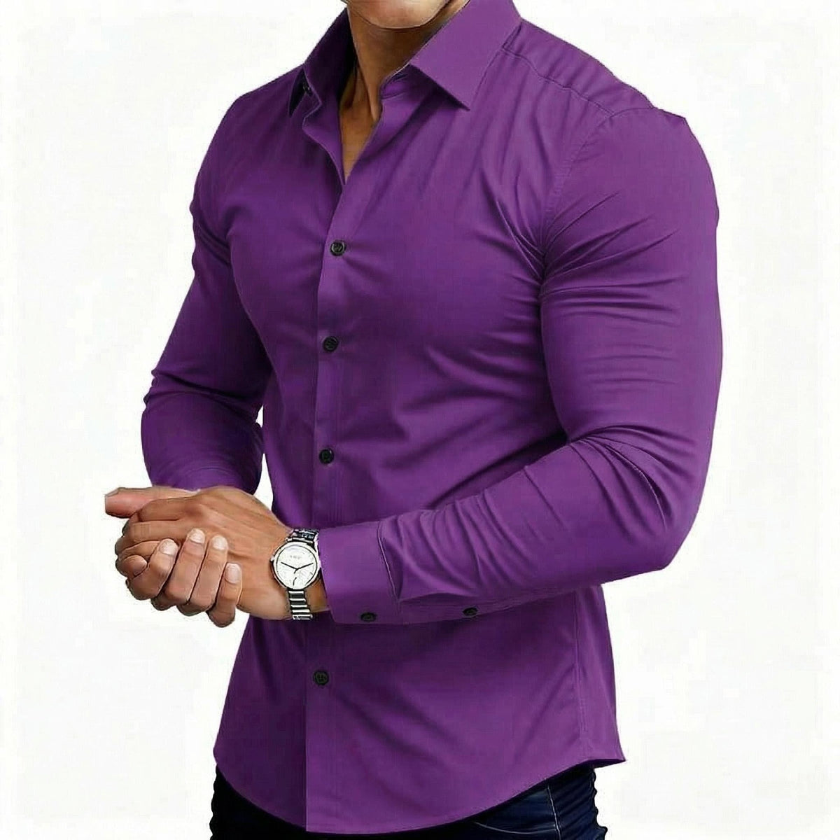 Men'S Long Sleeve Solid Color Shirt