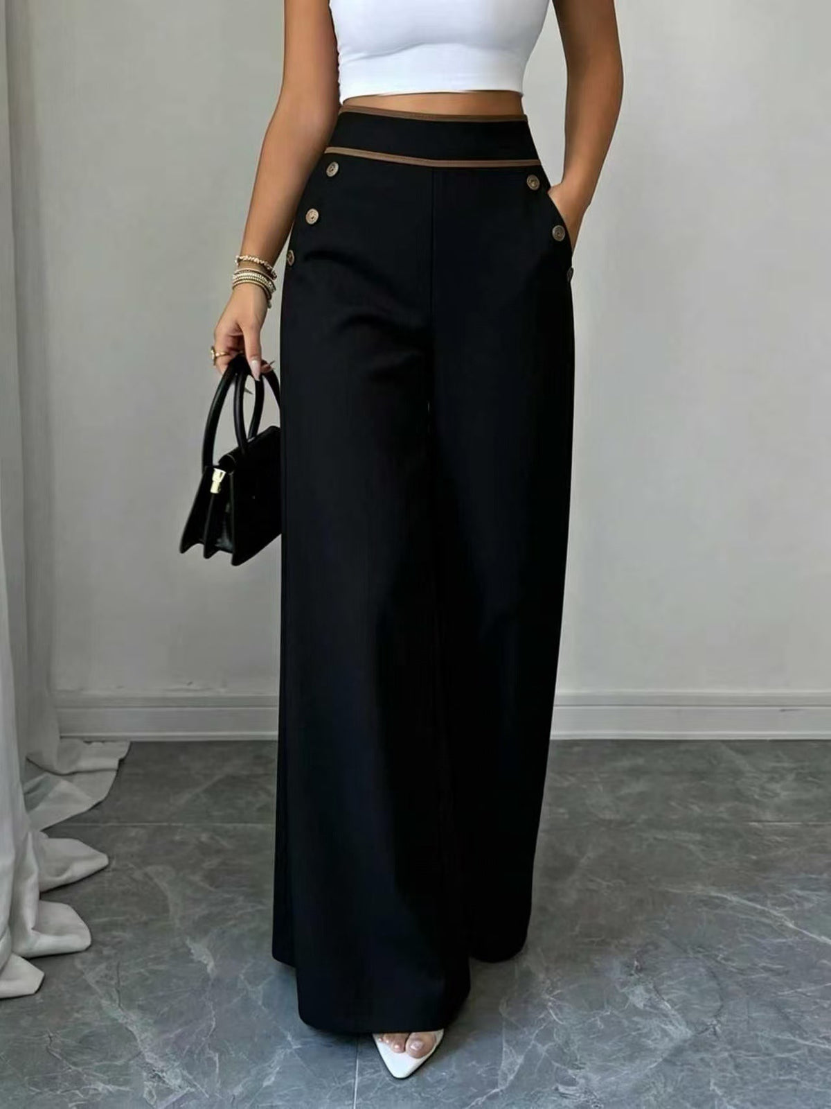 Women'S Button Wide-Leg Trousers