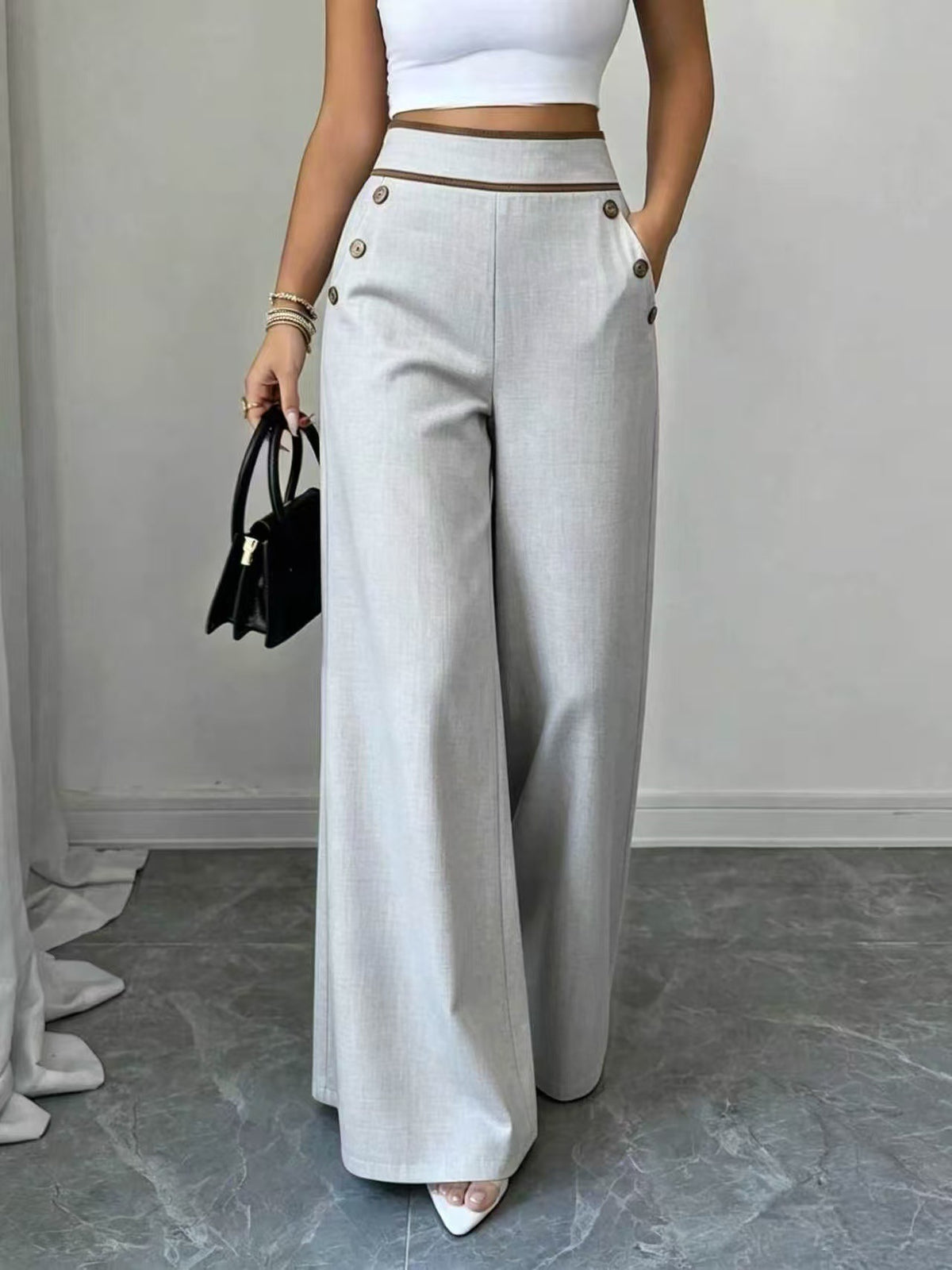 Women'S Button Wide-Leg Trousers