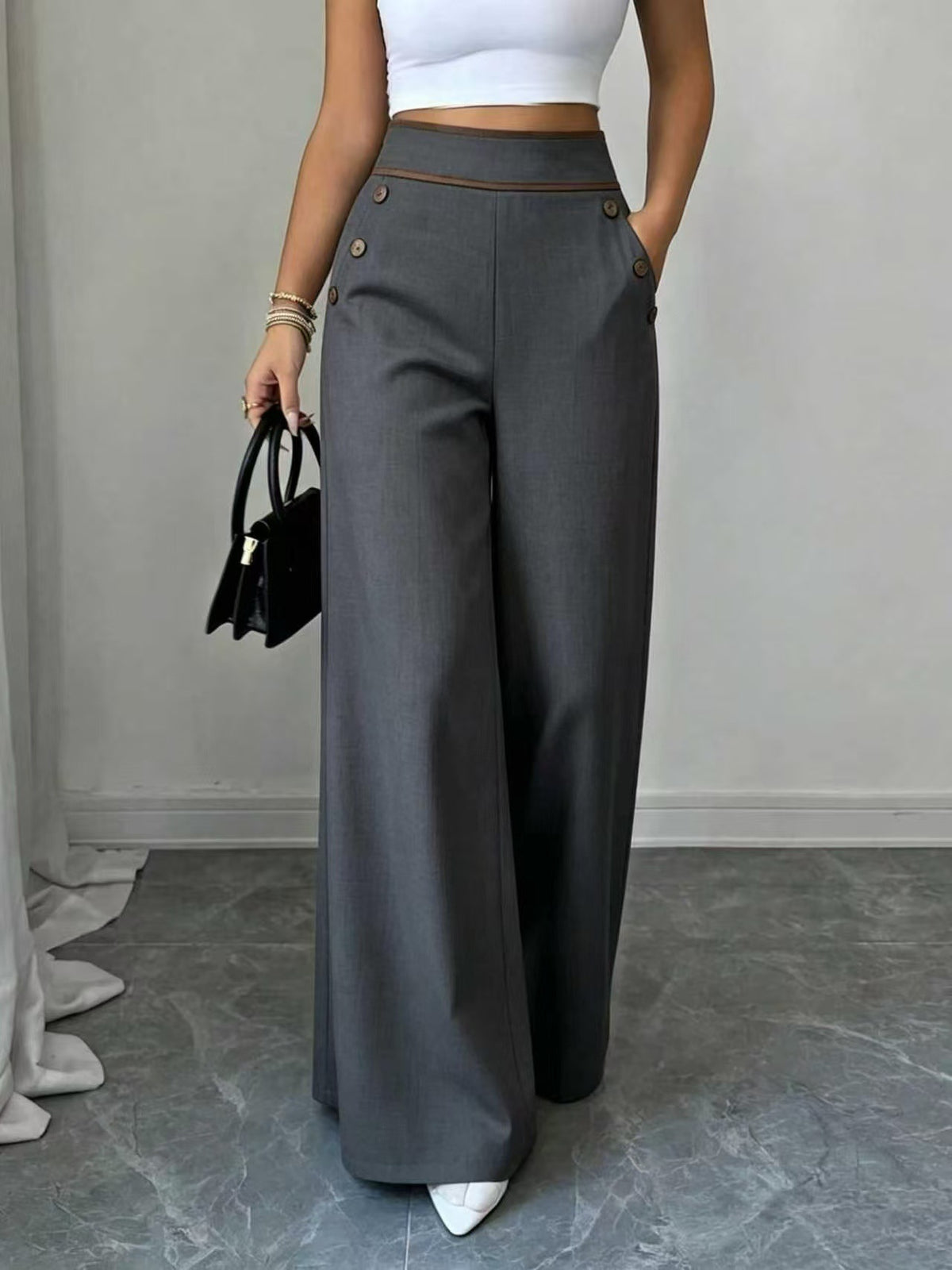 Women'S Button Wide-Leg Trousers