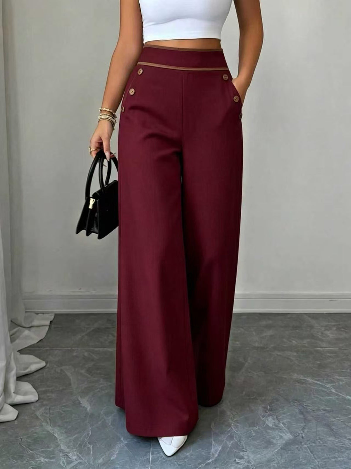 Women'S Button Wide-Leg Trousers