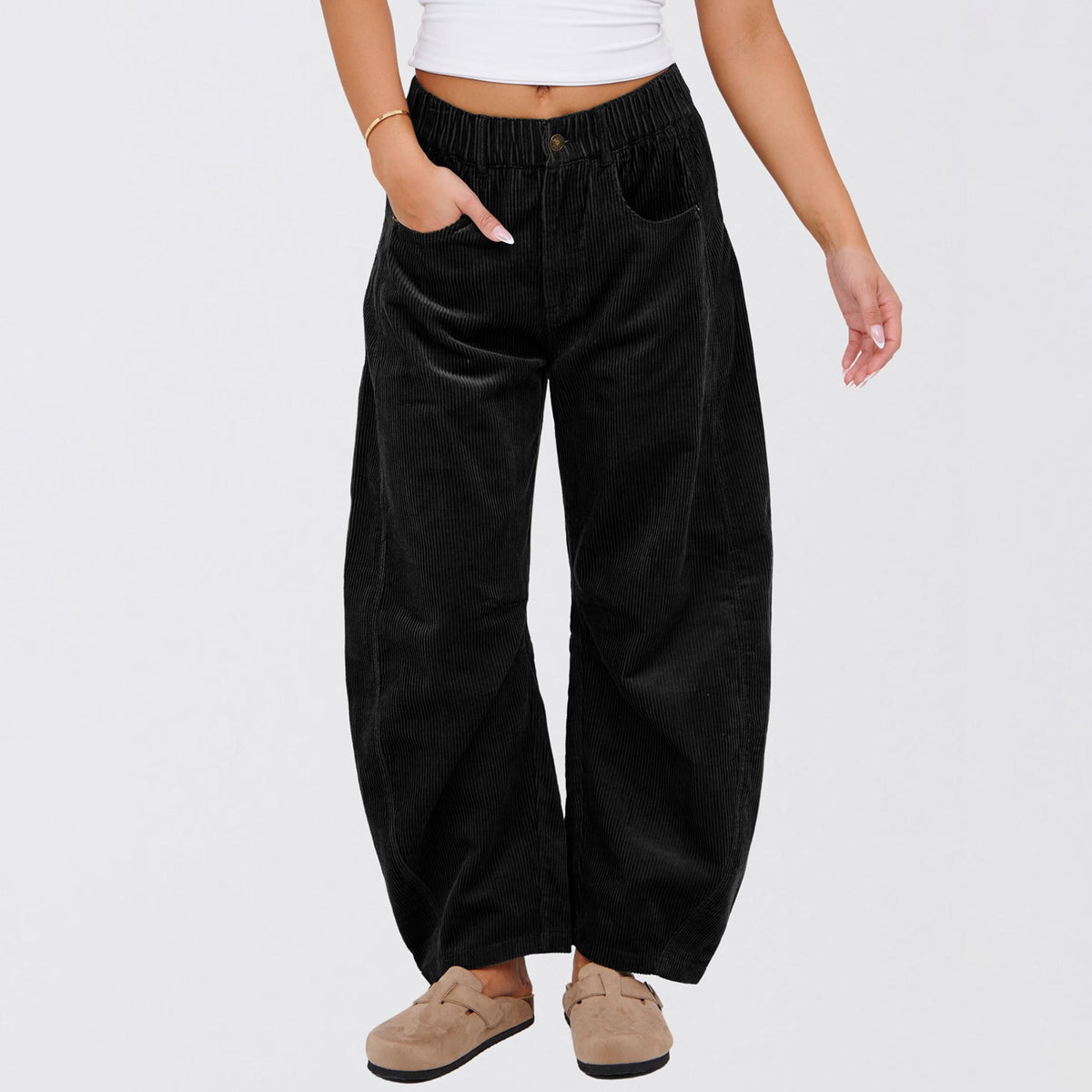 Solid Corduroy Straight Leg Pants