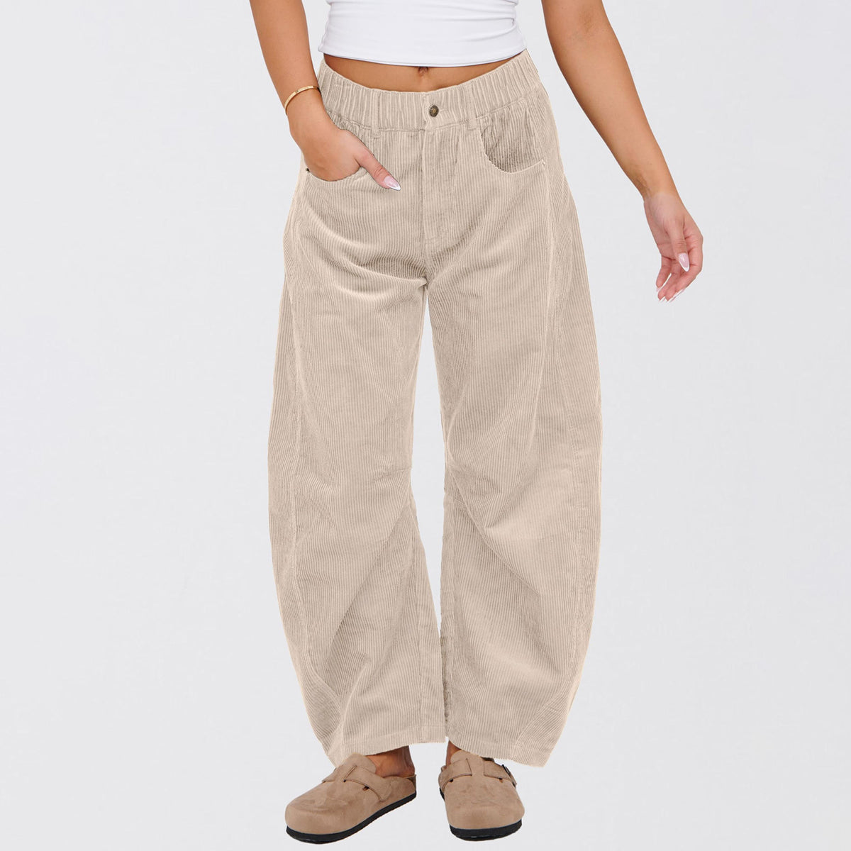 Solid Corduroy Straight Leg Pants
