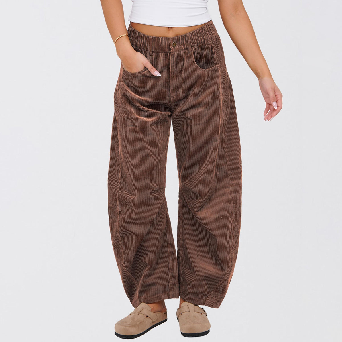 Solid Corduroy Straight Leg Pants
