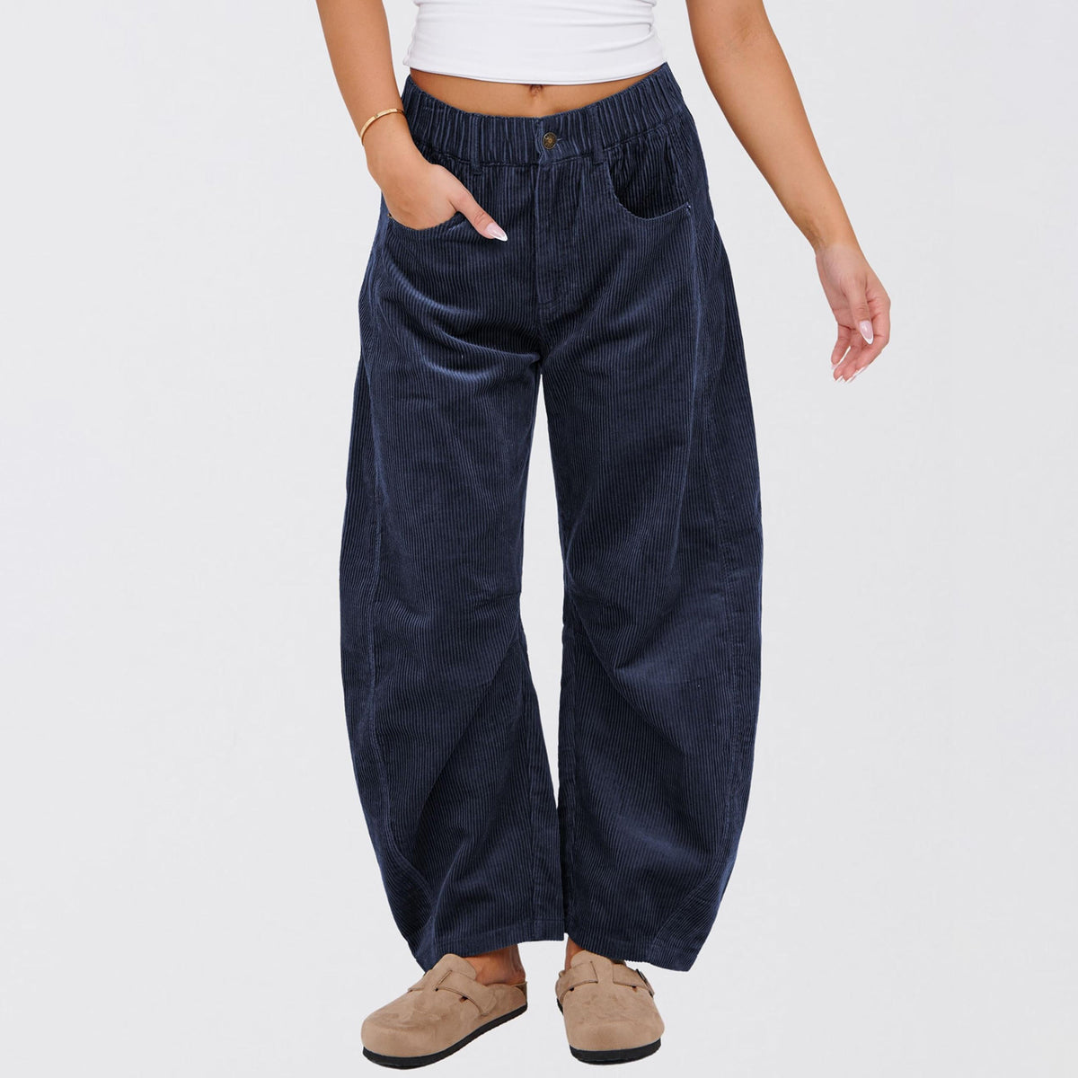 Solid Corduroy Straight Leg Pants