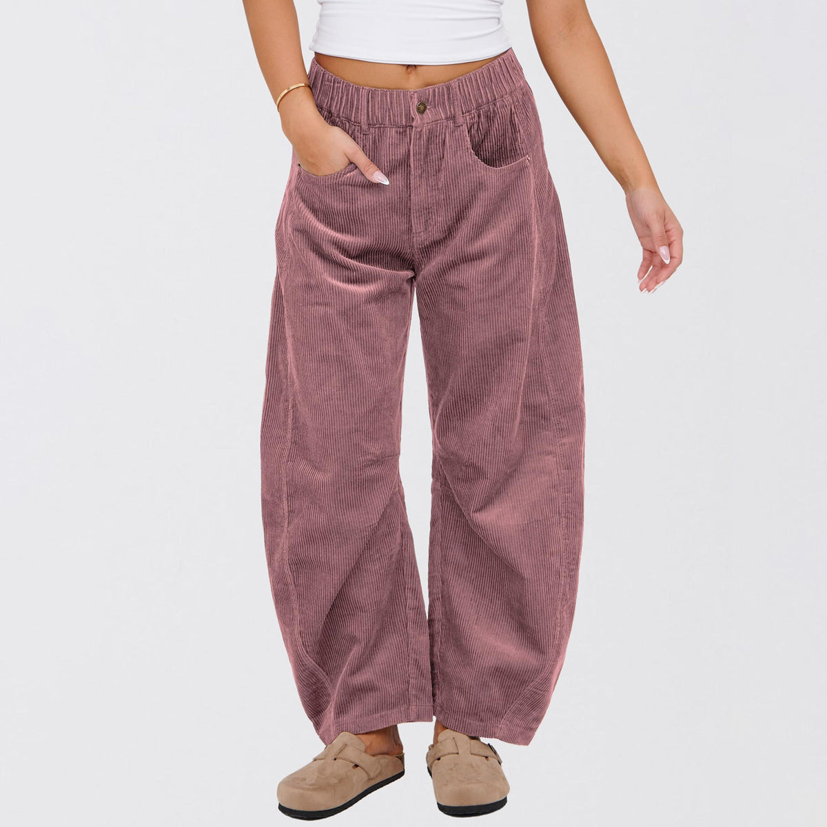 Solid Corduroy Straight Leg Pants