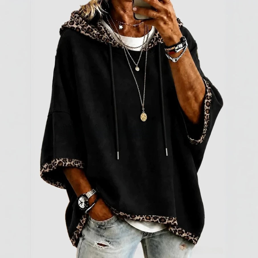 Leopard-Print Patchwork Hooded Top