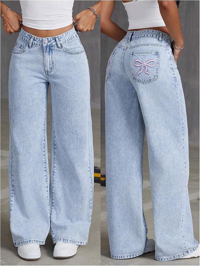 Bow-Knot Embroidered Jeans
