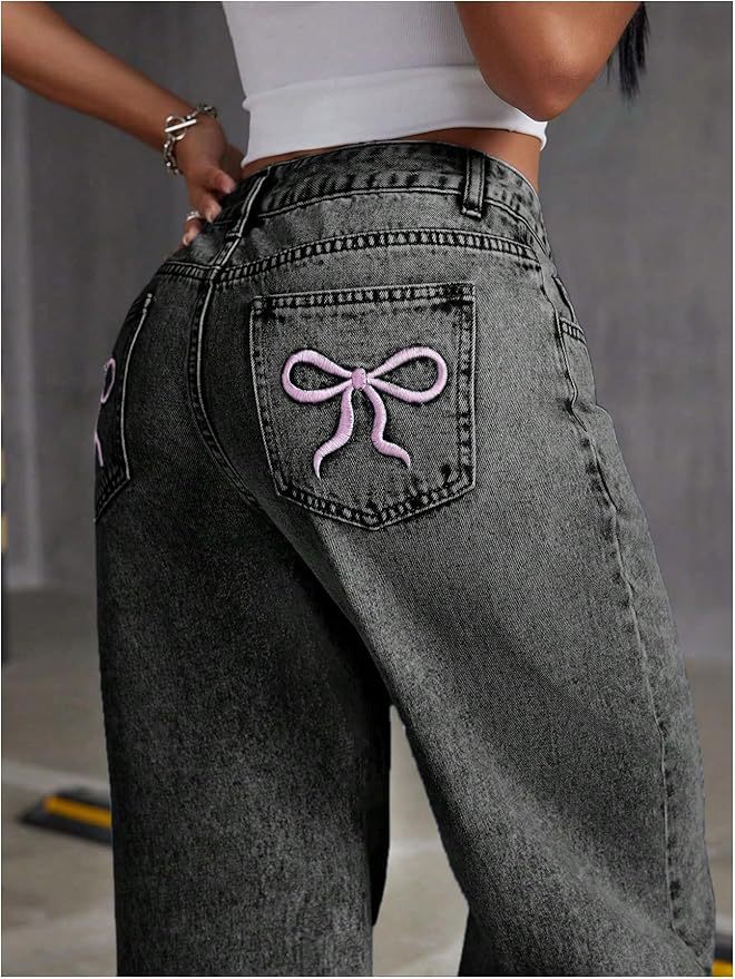 Bow-Knot Embroidered Jeans