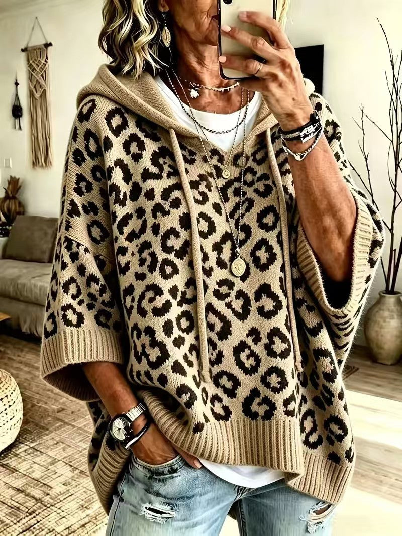 Leopard-Print Drawstring Hoodie
