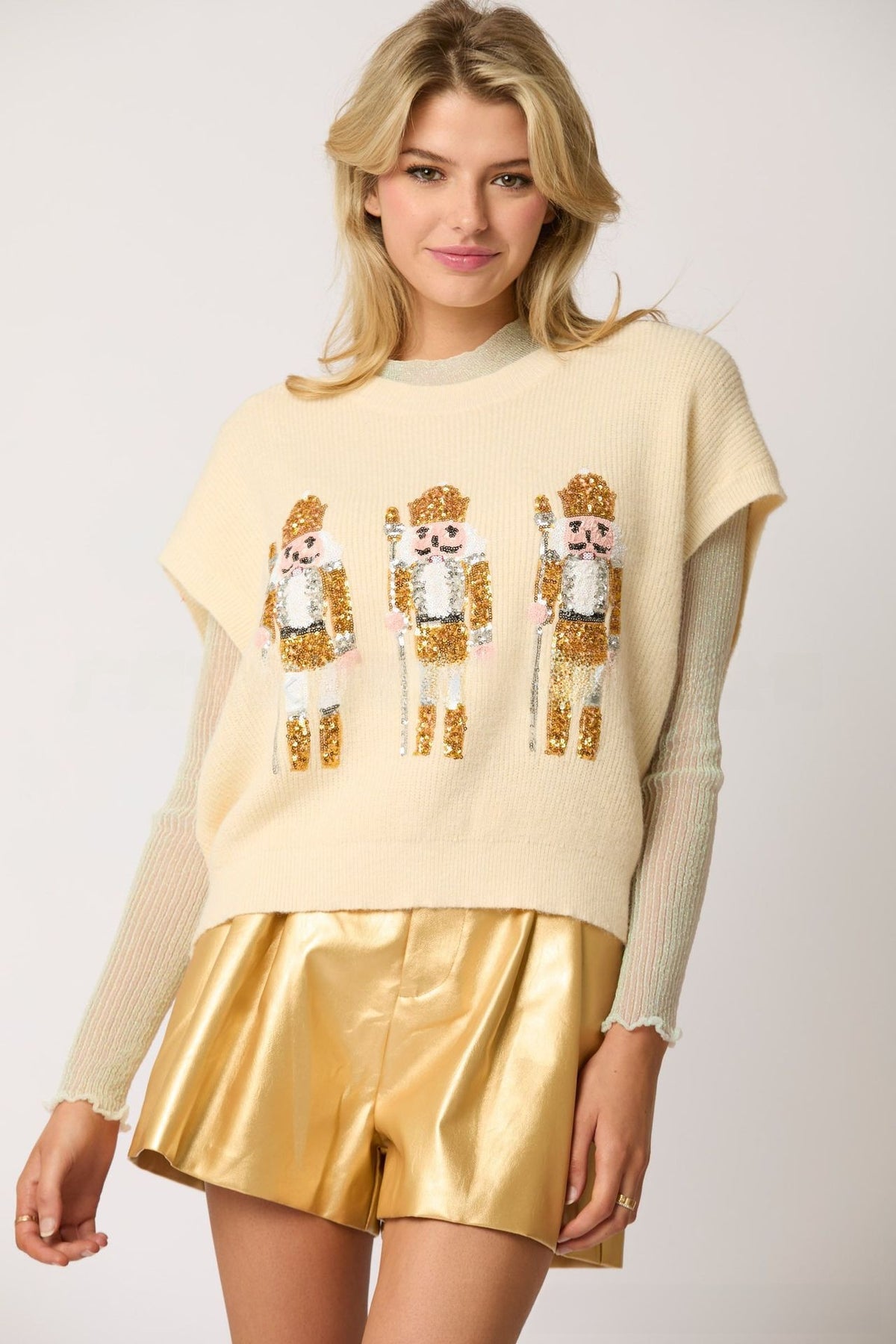 Sequined Sweater Crewneck Top