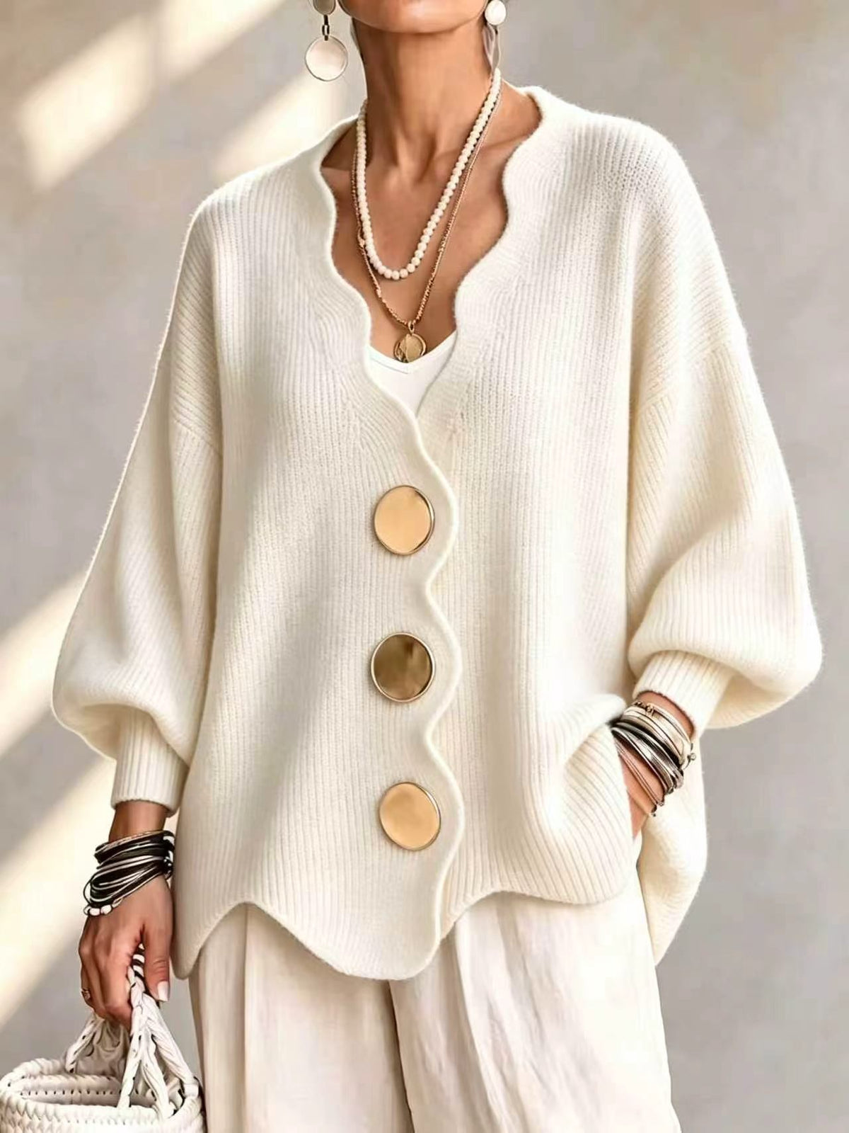 Women'S Solid Button Sweater