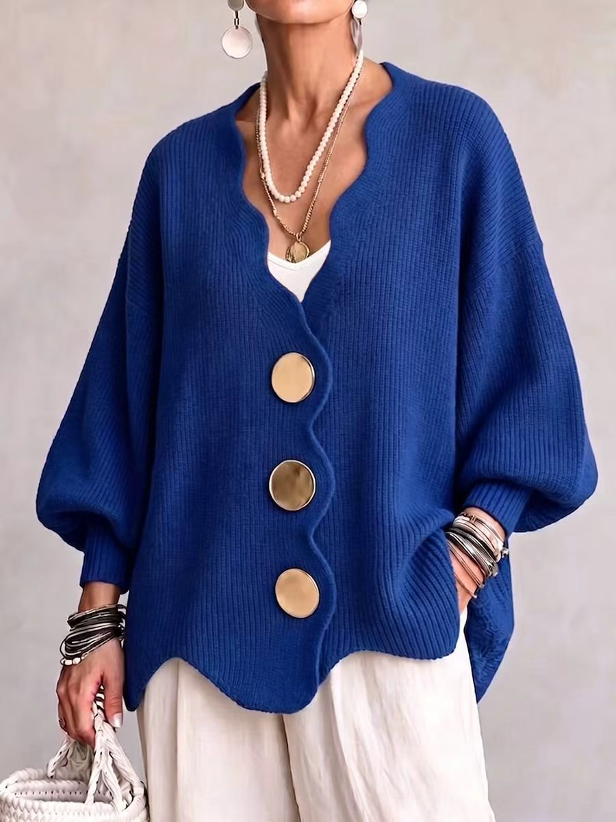 Women'S Solid Button Sweater
