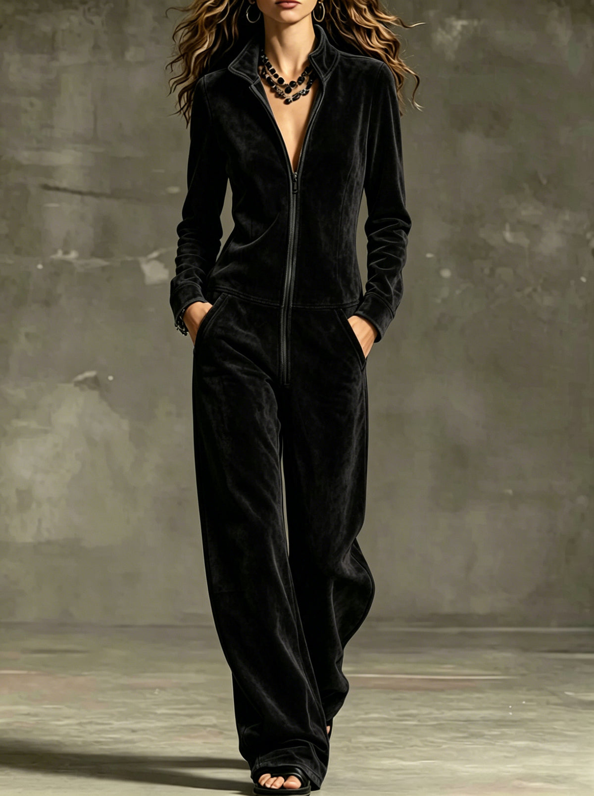 Stand-Collar Wide-Leg Jumpsuit