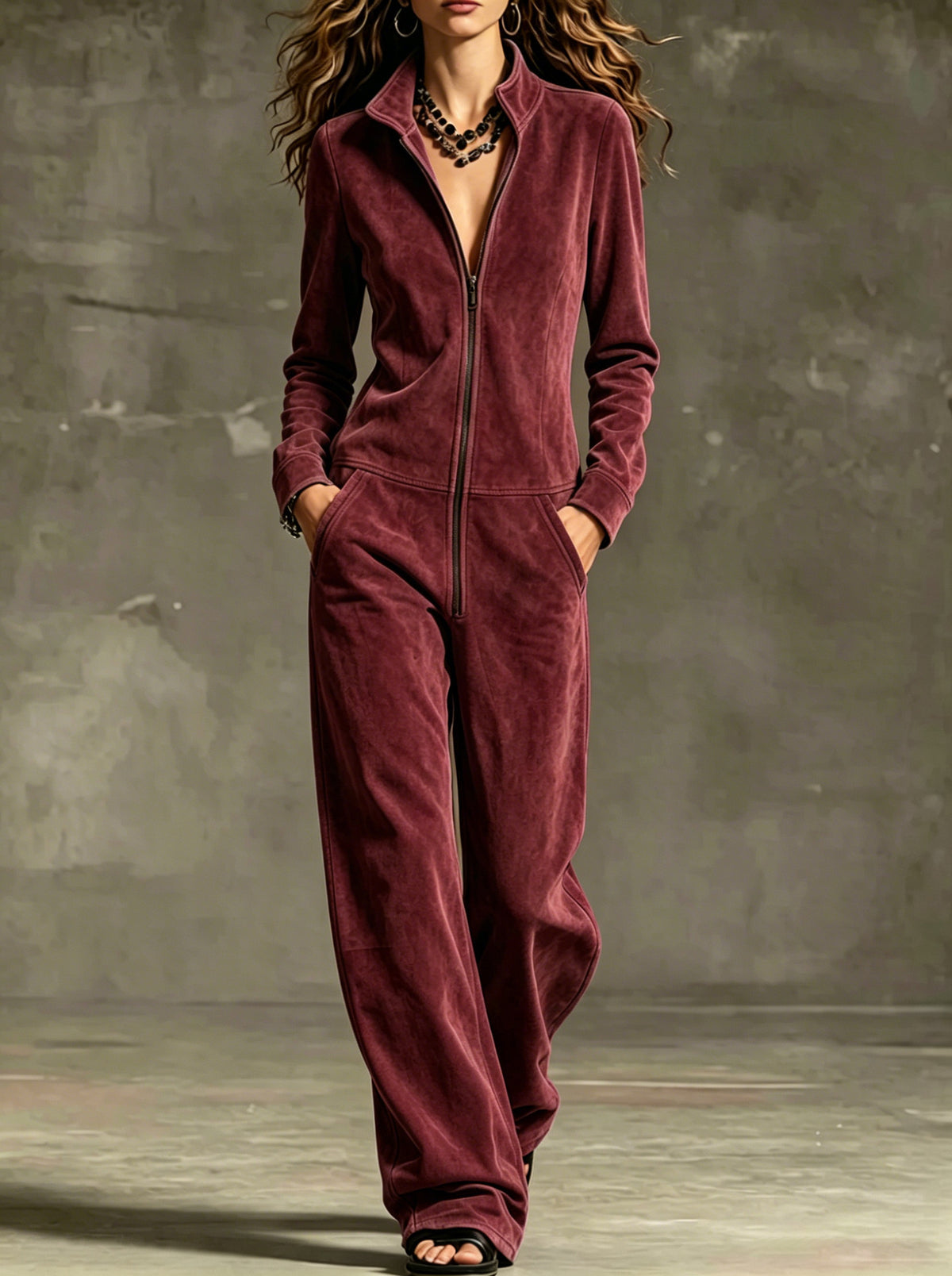 Stand-Collar Wide-Leg Jumpsuit