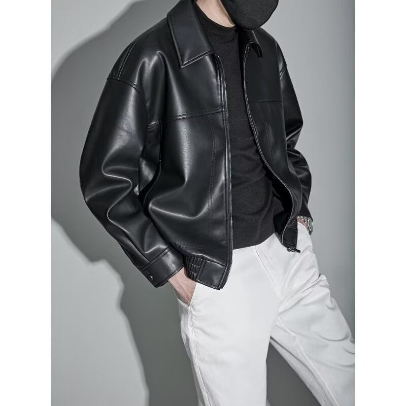 Lightly Mature Lapel Leather Coat