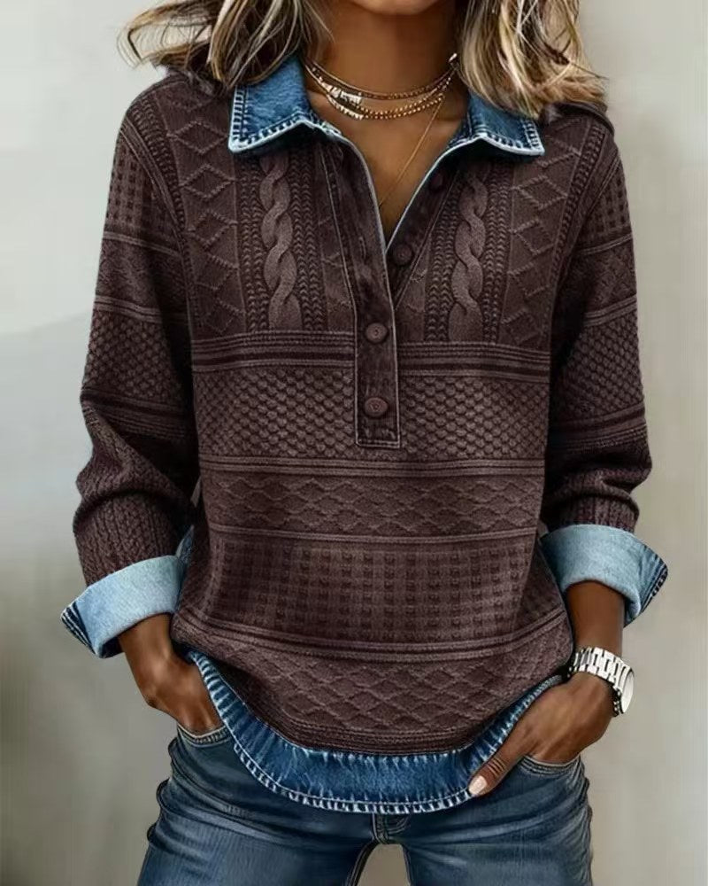 Women'S Loose-Fitting Lapel Sweater