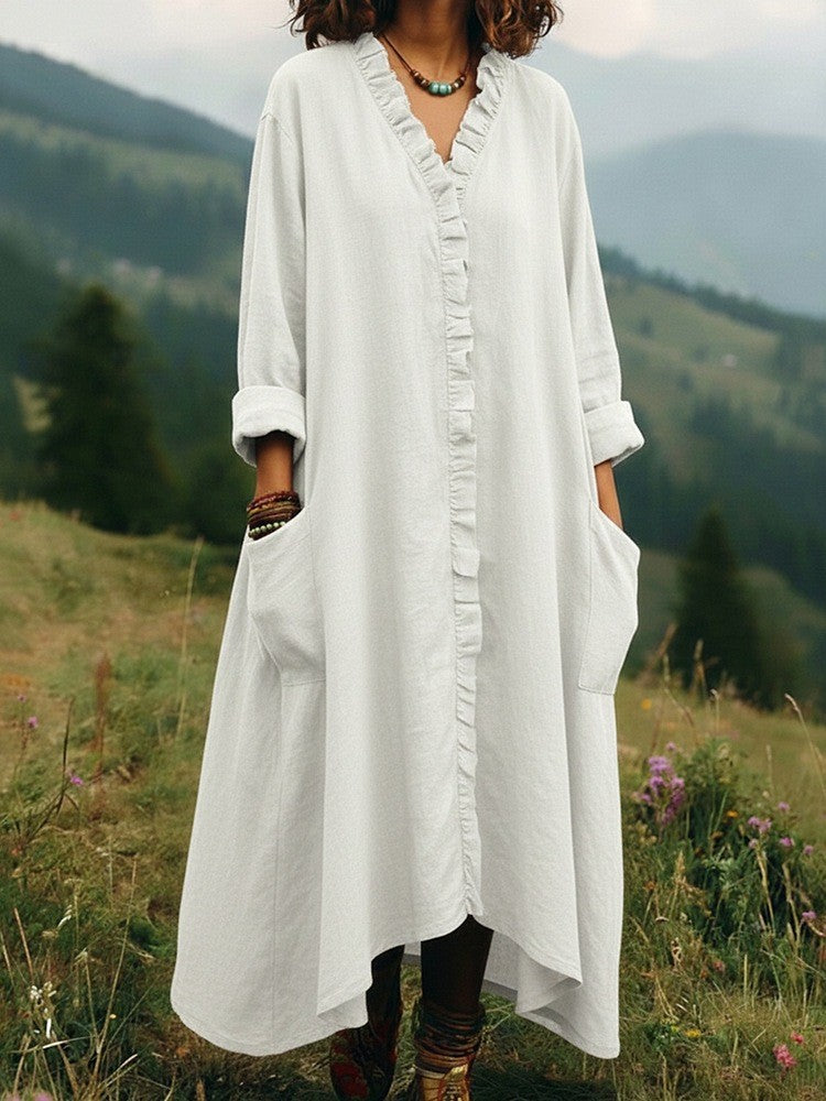 Loose Wood-Edge Long Dress