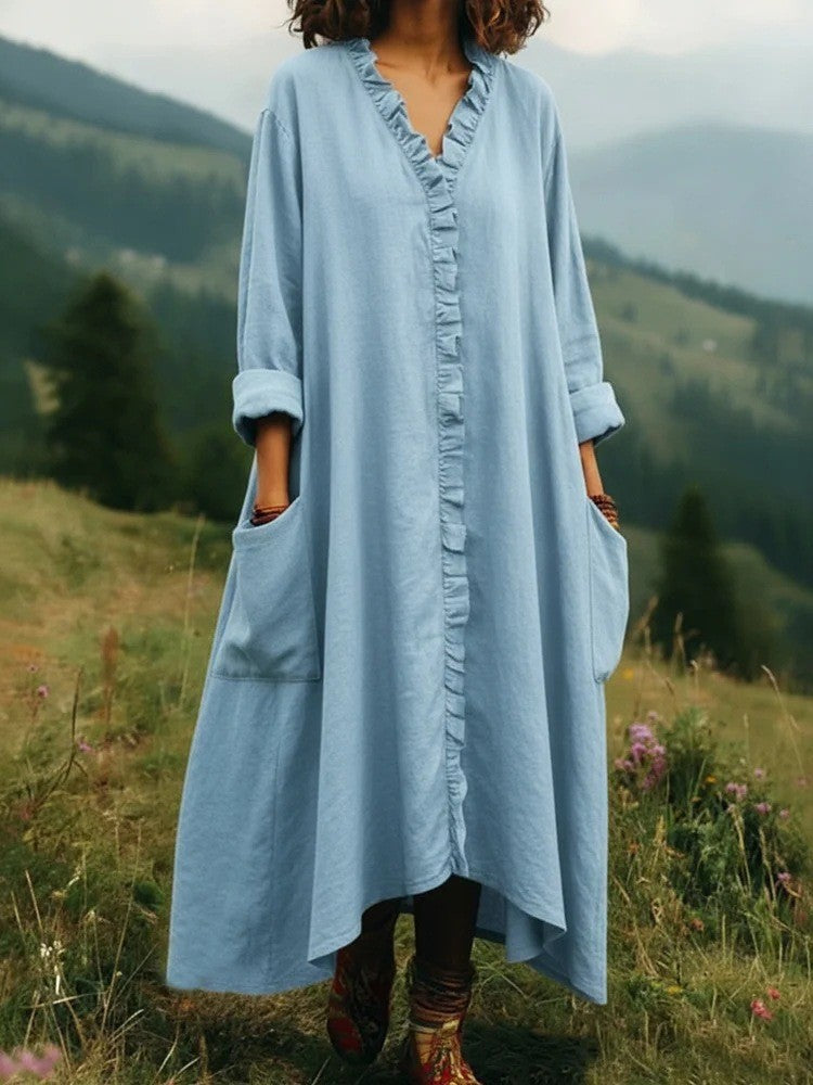 Loose Wood-Edge Long Dress