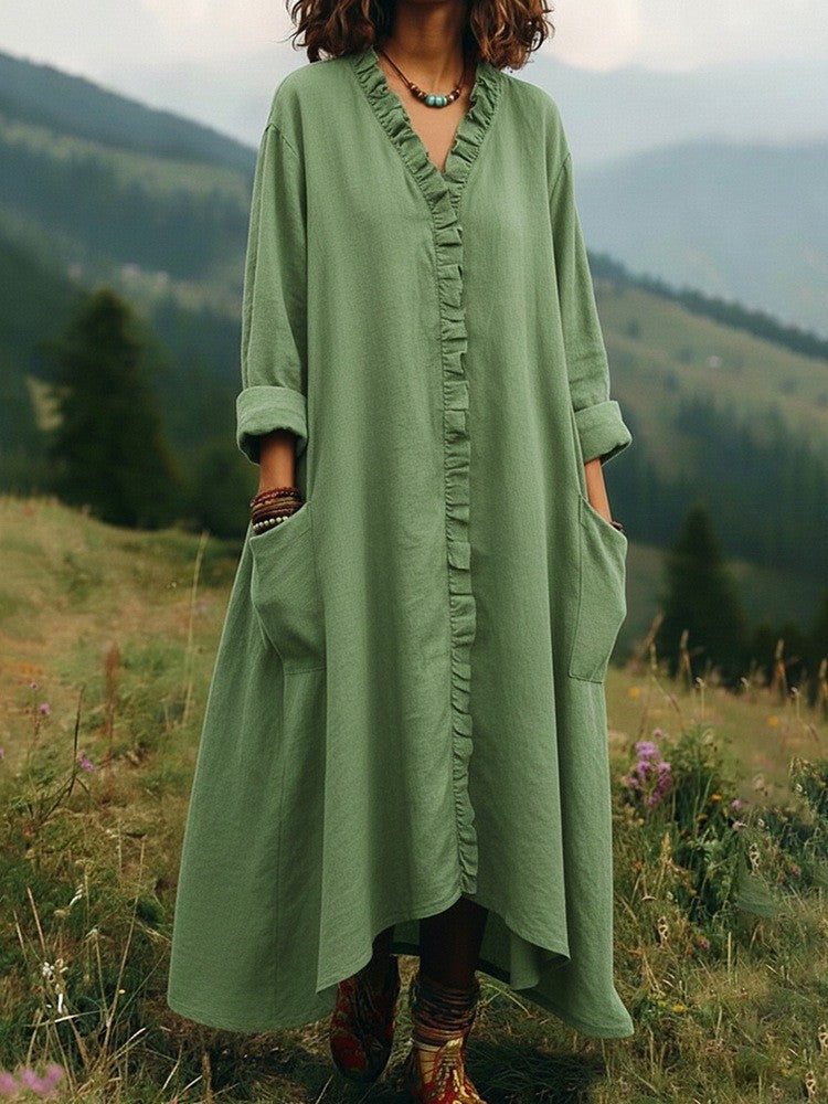 Loose Wood-Edge Long Dress