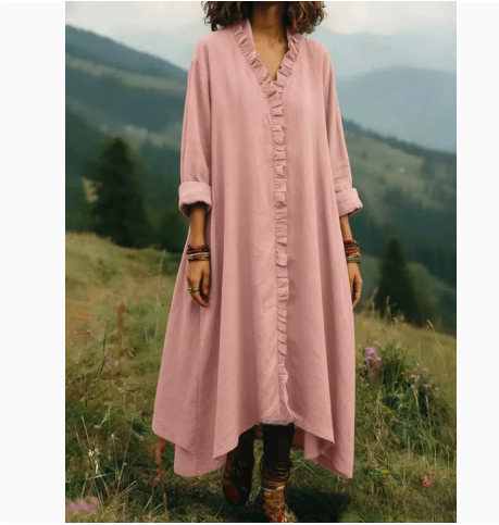 Loose Wood-Edge Long Dress