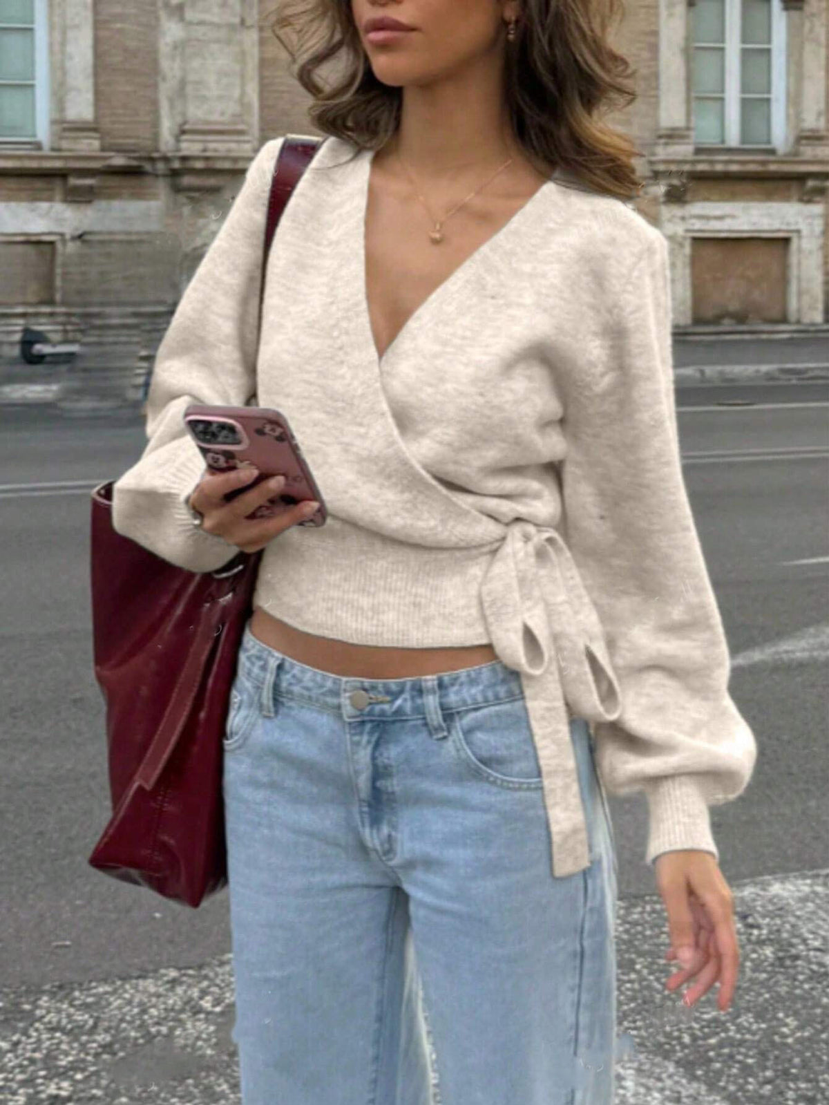Crossover V-Neck Bottoming Shirt