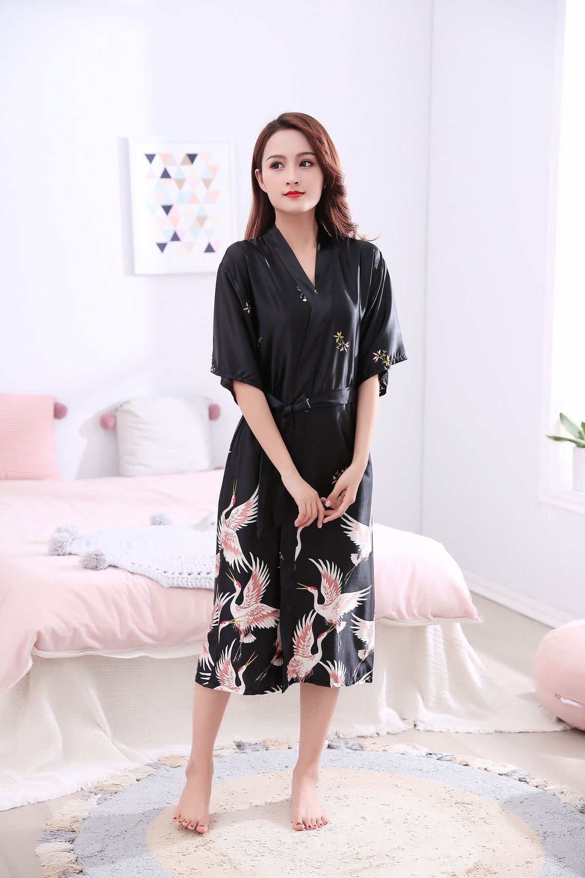 Crane-Print Nightgown