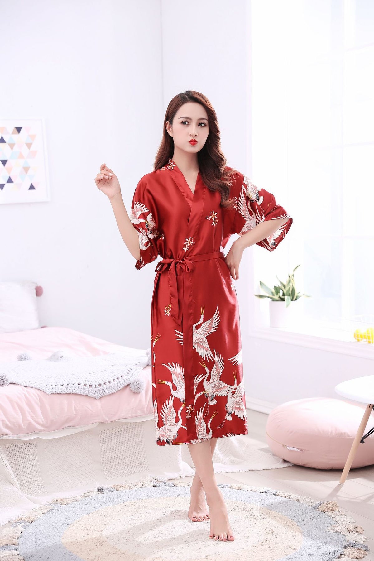 Crane-Print Nightgown