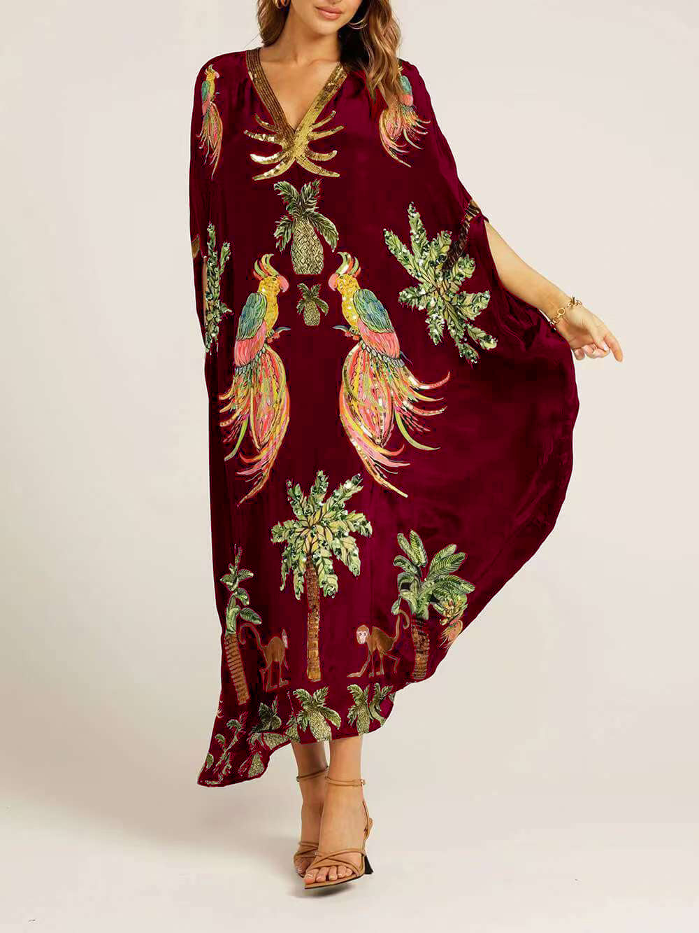 V-Neck Printed Loose Dress