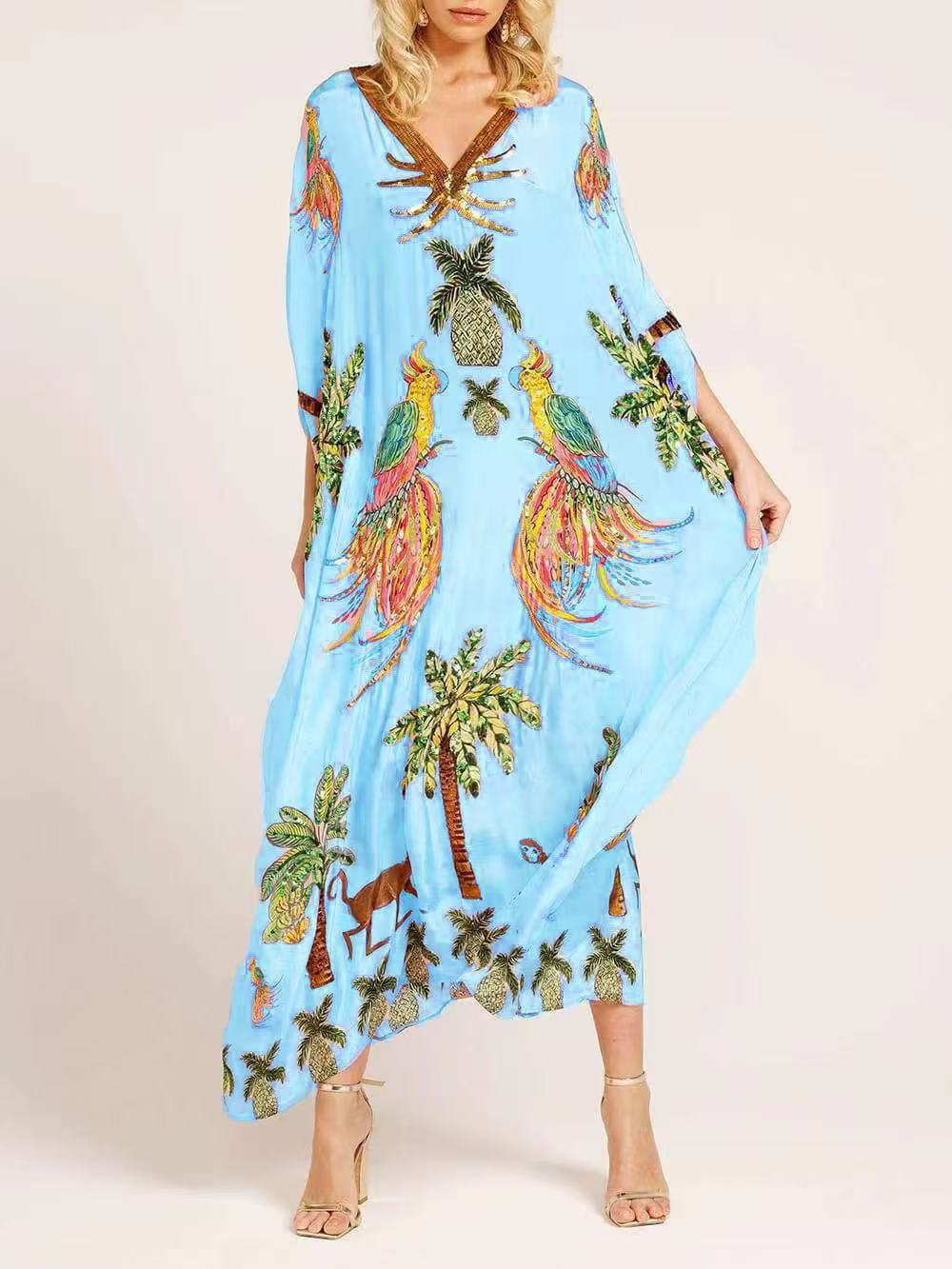 V-Neck Printed Loose Dress