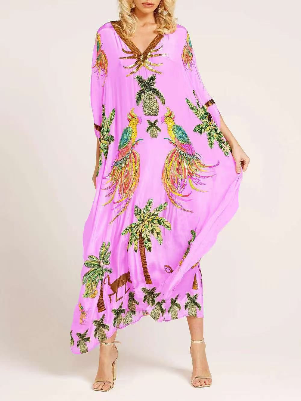 V-Neck Printed Loose Dress