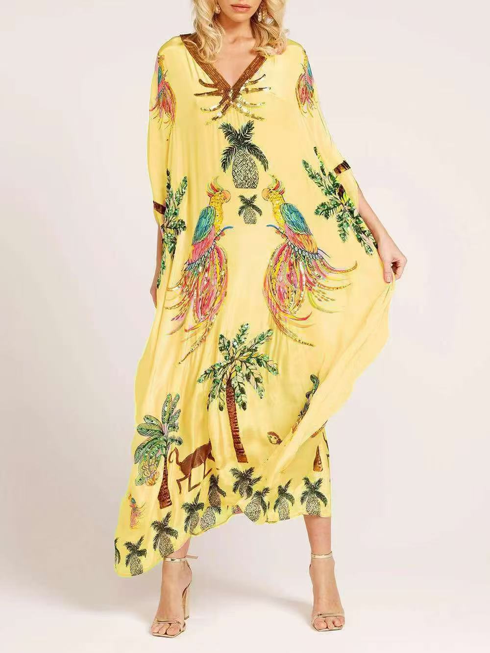 V-Neck Printed Loose Dress
