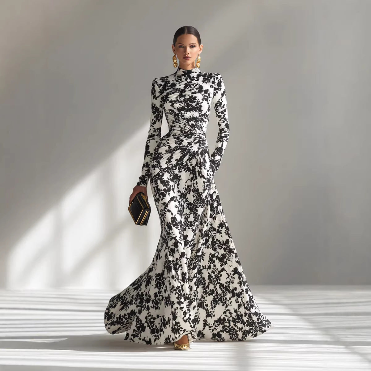 Printed Pleated Maxi Dress