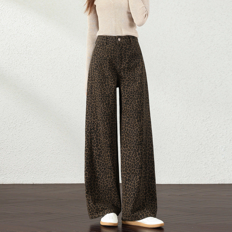 Retro Leopard-Print Wide-Leg Pants