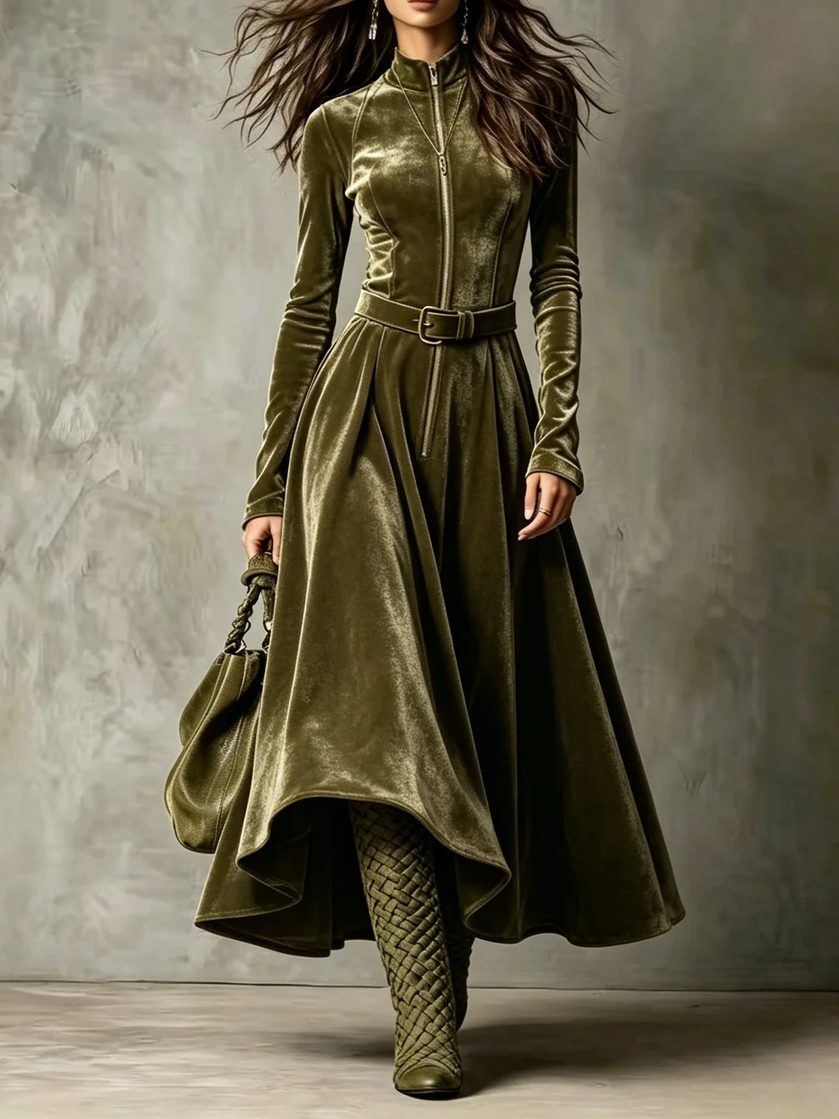 Zip-Up Velvet Dress