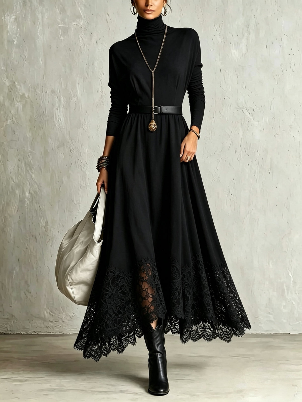 Lace Contrast Dress