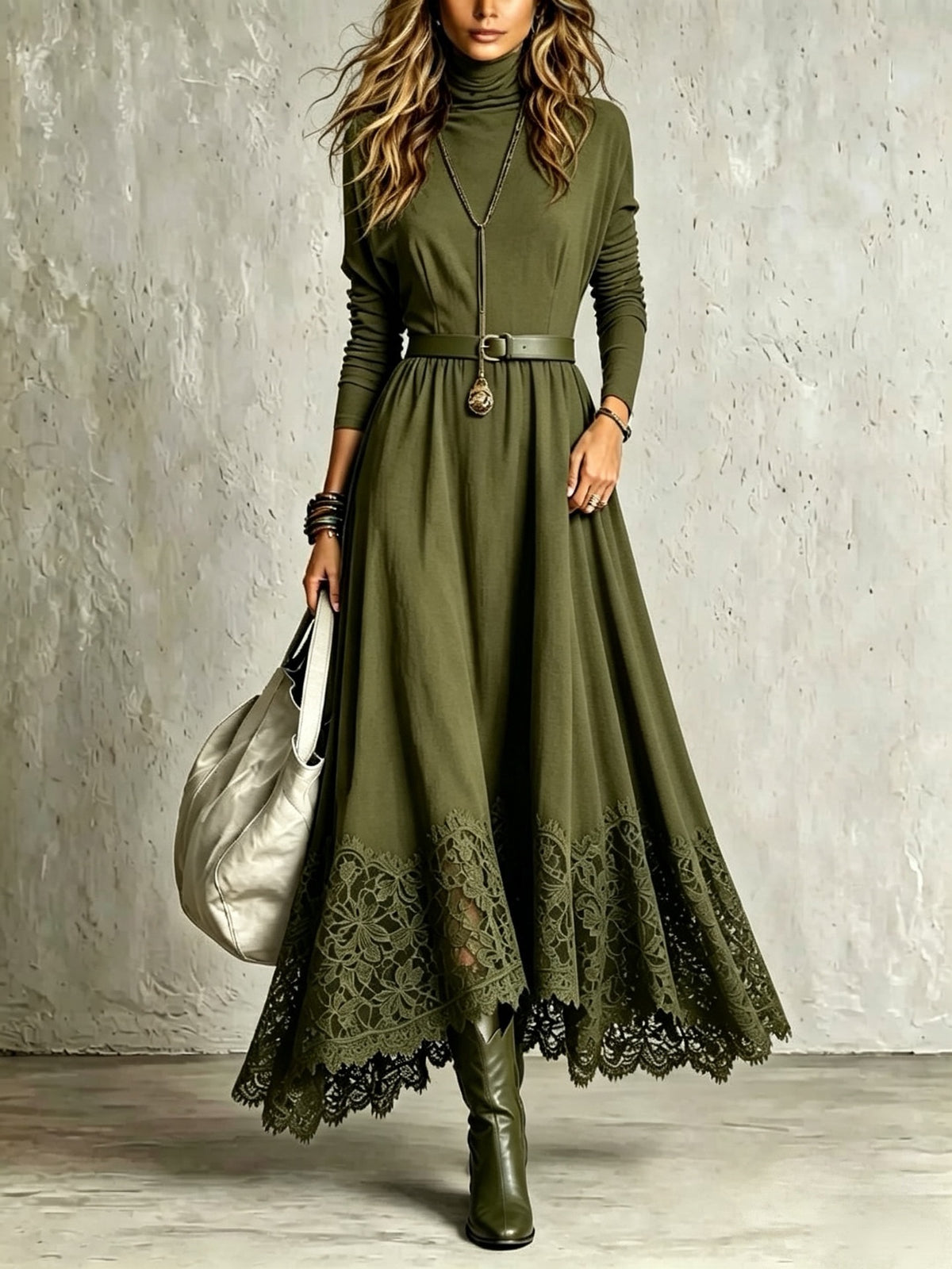 Lace Contrast Dress