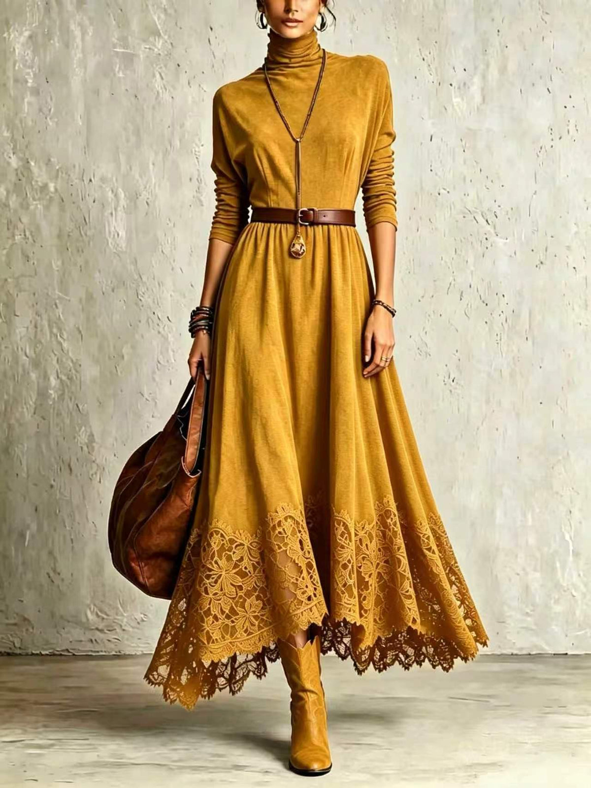Lace Contrast Dress